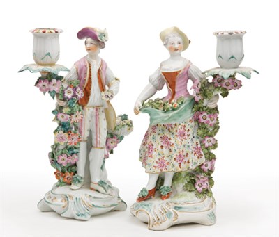 Lot 1566 - Pair of Derby Porcelain Figural Candlesticks...