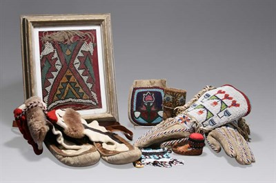 Lot 2001 - Pair of Plains Beaded Hide Gauntlets With...