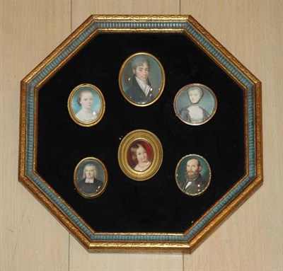 Lot 4416A - Group of Six Portrait Miniatures Framed together.