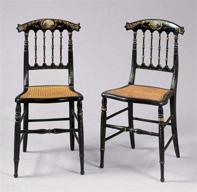 Lot 2260 - Pair of Painted and Gilt Decorated Side Chairs...