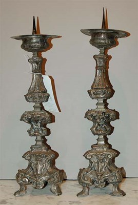 Lot 371 - Pair of Rococo Style Pressed Metal Pricket...