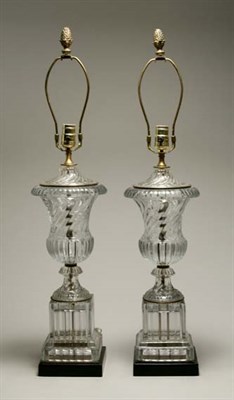 Lot 4188 - Pair of Baccarat Style Crystal Urn-Form Lamps...