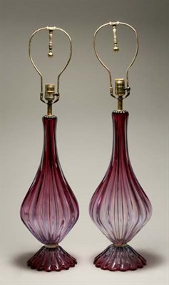 Lot 4198 - Pair of Murano Glass Lamps Height 20 1/2 inches.