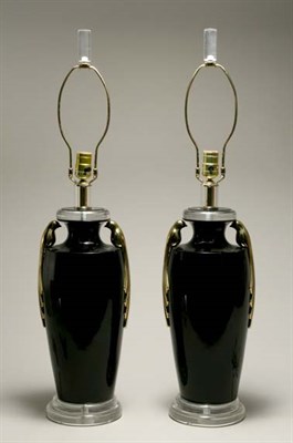 Lot 4196 - Pair of Art Deco Style Black Porcelain Lamps...