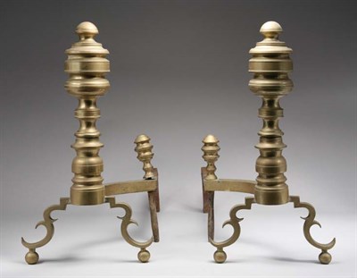 Lot 4540 - Pair of Federal Style Brass Andirons Height 20...