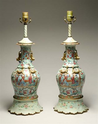 Lot 4456 - Pair of Rose Medallion Porcelain Lamps Height...