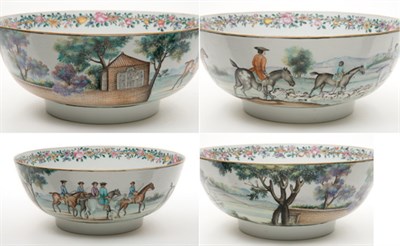 Lot 1307 - Chinese Porcelain Hunting Punch Bowl Qianlong...