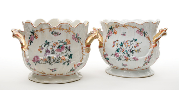 Lot 1319 - Pair of Chinese Export Rococo Porcelain Wine...
