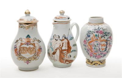 Lot 1332 - Two Chinese Export Porcelain Covered Creamers...