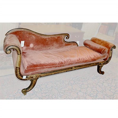 Lot 476 - Regency Painted and Parcel Gilt Chaise Longue...