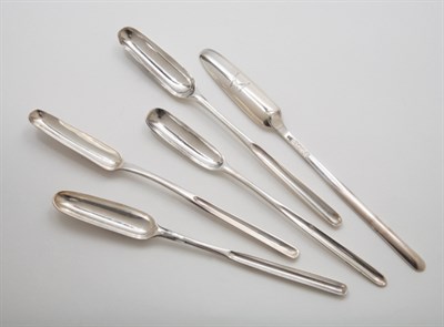 Lot 1207 - Group of Five George III Silver Marrow Spoons...