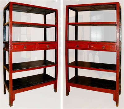 Lot 4208 - Pair of Asian Style Red and Black Lacquered...