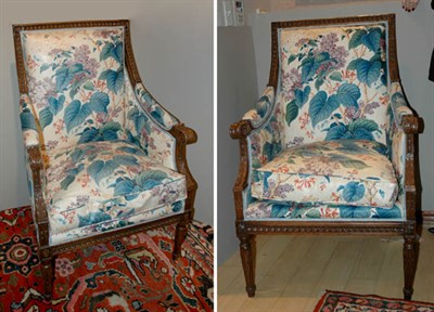Lot 528 - Pair of Louis XVI Style Walnut Bergeres