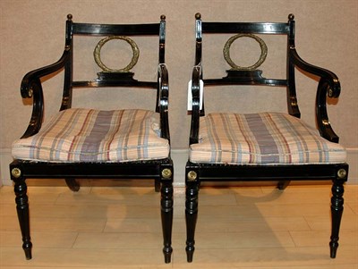 Lot 483 - Pair of Regency Style Gilt-Metal Mounted Black...