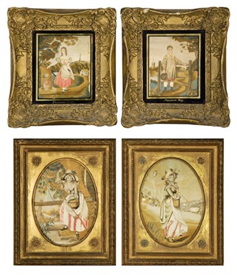 Lot 1116 - Two Pairs of English Silk Embroidered...