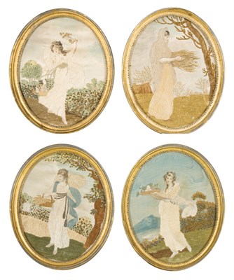 Lot 1115 - Set of Four English Silk and watercolor...
