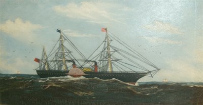 Lot 3045 - American School 19th Century Steamship at Sea...