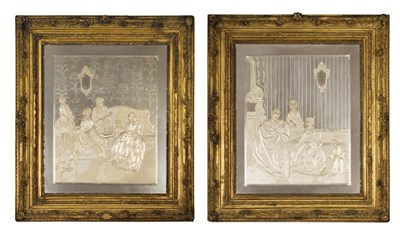 Lot 1130 - Pair of Continental Rococo Etched Mirror Glass...