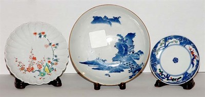 Lot 1390 - Blue and White Landscape Dish; Together with a...