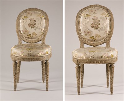 Lot 1468 - Pair of Louis XVI Gray Painted Side Chairs...