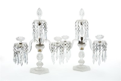 Lot 1627 - Pair of George III Cut Glass Two-Light...