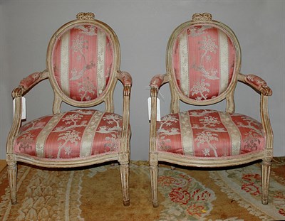 Lot 1191 - Pair of Louis XVI White Painted Fauteuils Late...