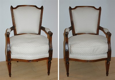 Lot 1574 - Pair of Louis XVI Style Fruitwood Fauteuils