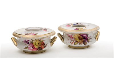 Lot 1597 - Pair of Derby Porcelain Inkwells Each formed...