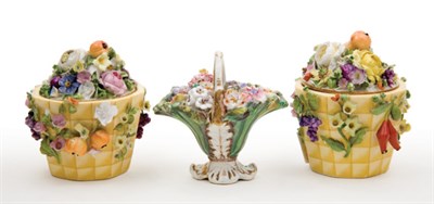 Lot 1596 - English Porcelain Miniature Basket of Flowers...