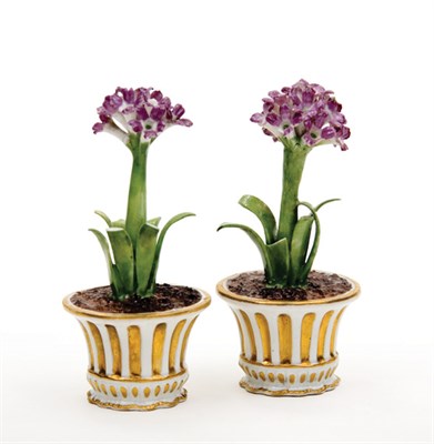 Lot 1598 - Pair of Meissen Porcelain Miniature Flowers in...