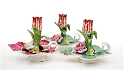 Lot 1577 - Three English Porcelain Chamber Candlesticks...