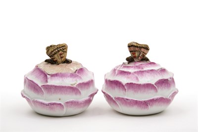Lot 1574 - Pair of Meissen Porcelain Rose-Form Pots and...