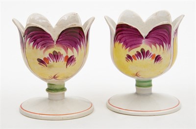 Lot 1591 - Pair of Staffordshire Pearlwear Tulip-Form Egg...
