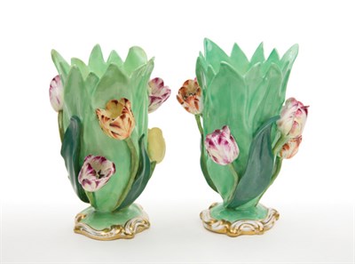 Lot 1583 - Pair of English Porcelain Tulip Spill Vases...
