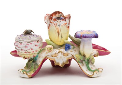Lot 1584 - English Porcelain Floral Inkstand Circa 1835...
