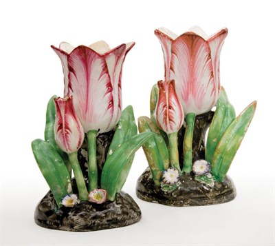 Lot 1585 - Assembled Pair of English Earthenware Tulip...