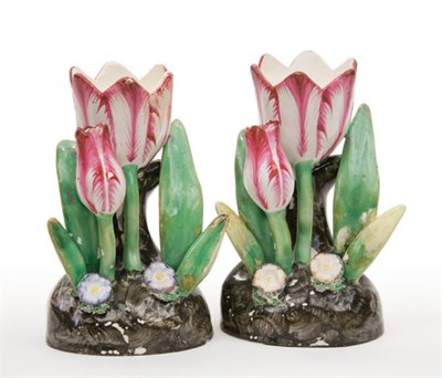 Lot 1586 - Pair of English Earthenware Tulip Vases Circa...