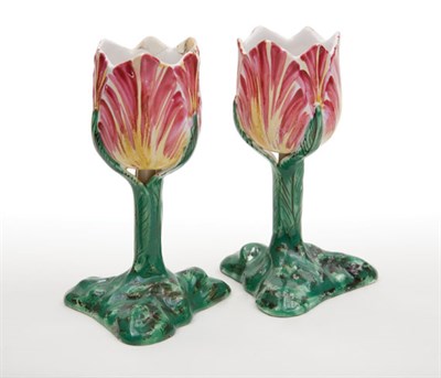 Lot 1587 - Pair of French Faience Tulip Vases Late 18th...