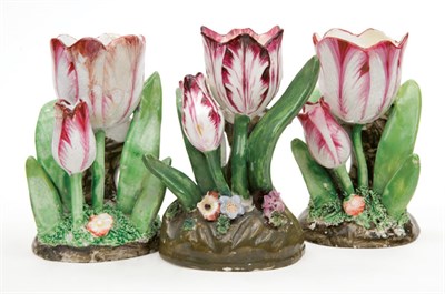Lot 1588 - Group of Three English Earthenware Tulip Vases...