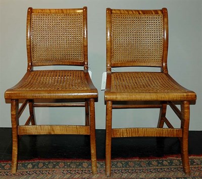 Lot 377 - Set of Six Tiger Maple Caned Back Side Chairs