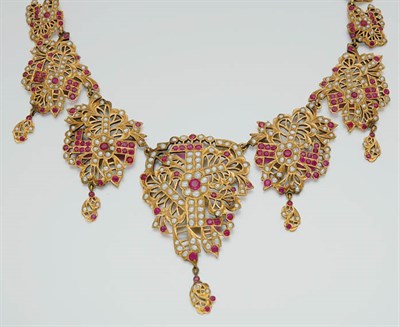 Lot 162 - Indian Gold, Ruby and Split Pearl Necklace