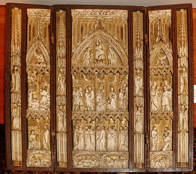 Lot 1388 - Continental Carved Bone Triptych Of...