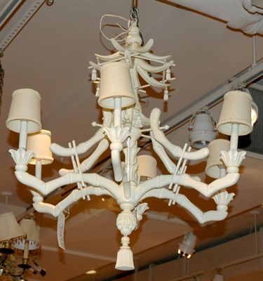 Lot 460 - Asian Style White Faux Bamboo Six-Light Pagoda-...