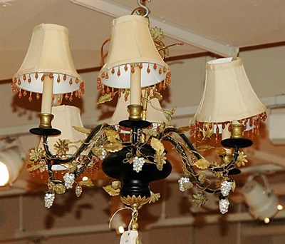 Lot 453 - Floral Decorated Tole Six-Light Chandelier...