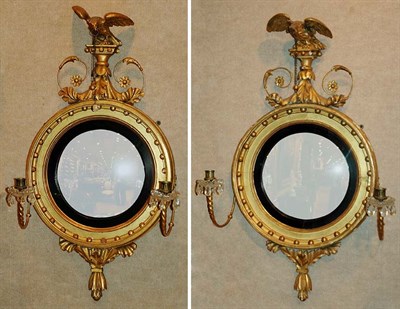Lot 1540 - Pair of Regency Gilt-Wood Convex Mirrors One...