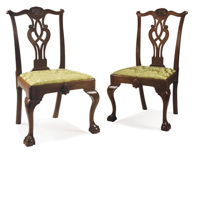 Lot 228 - Pair of Chippendale Walnut Side Chairs...