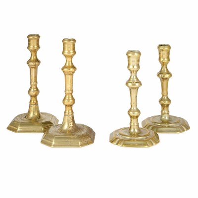 Lot 196 - Two Pairs of English Brass Candlesticks 18th...