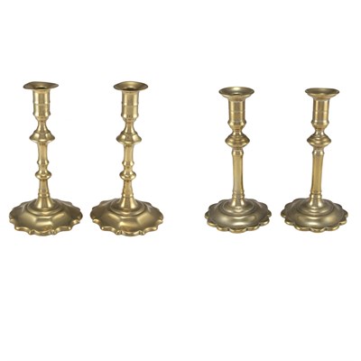Lot 158 - Two Pairs of English Brass Candlesticks...