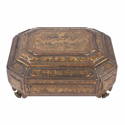 Lot 452 - Chinese Export Gilt Decorated Black Lacquered...