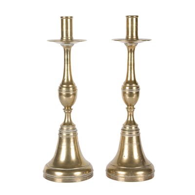 Lot 229 - Pair of Continental Brass Altar Candlesticks...